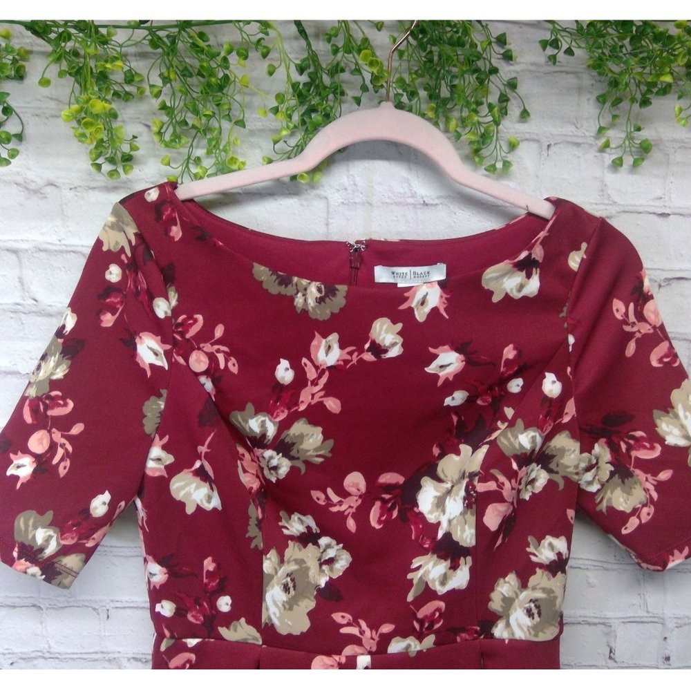 WHBM | Luscious Red Velvet Floral Scoop Neck A-Line Dress Size 6 NWT
